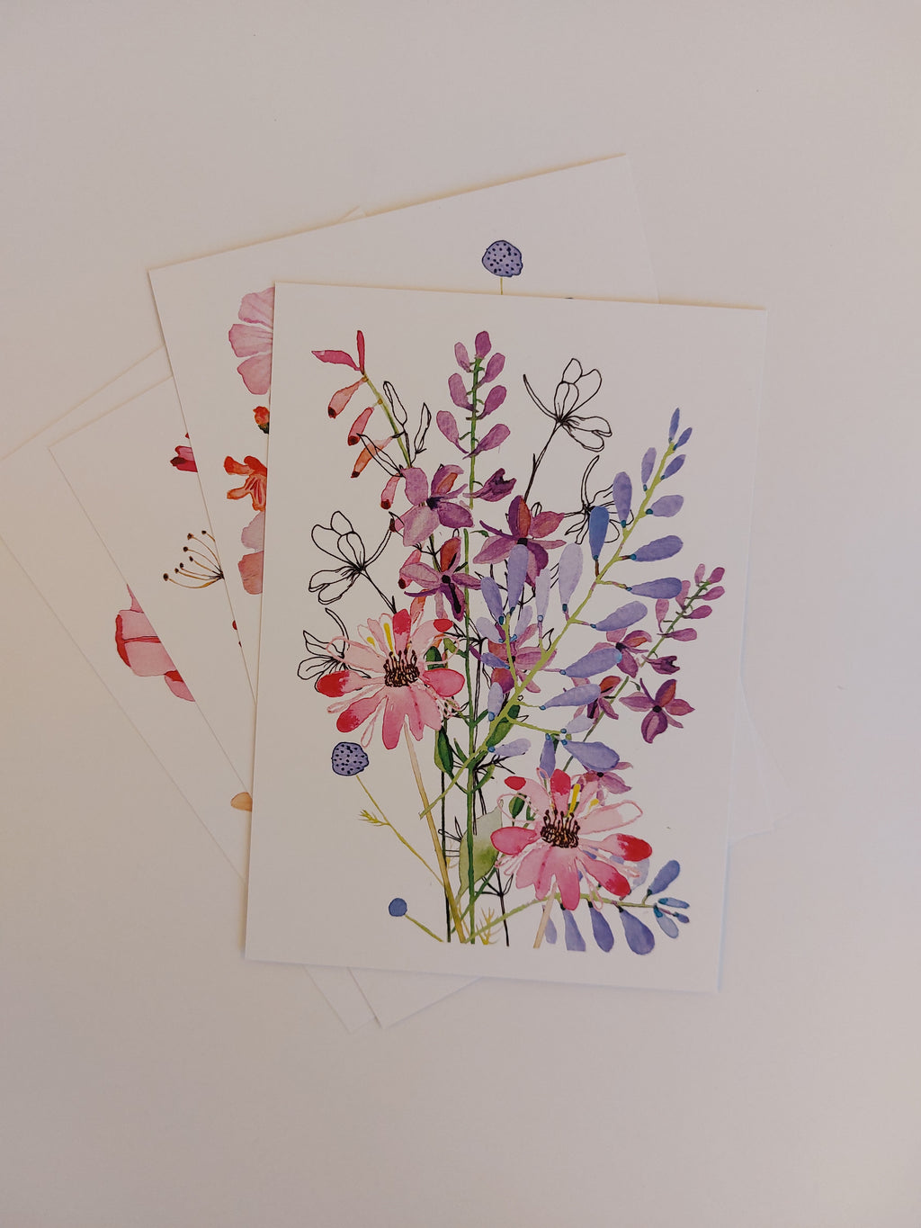 Ansichtkaart Plukboeket paars blauw