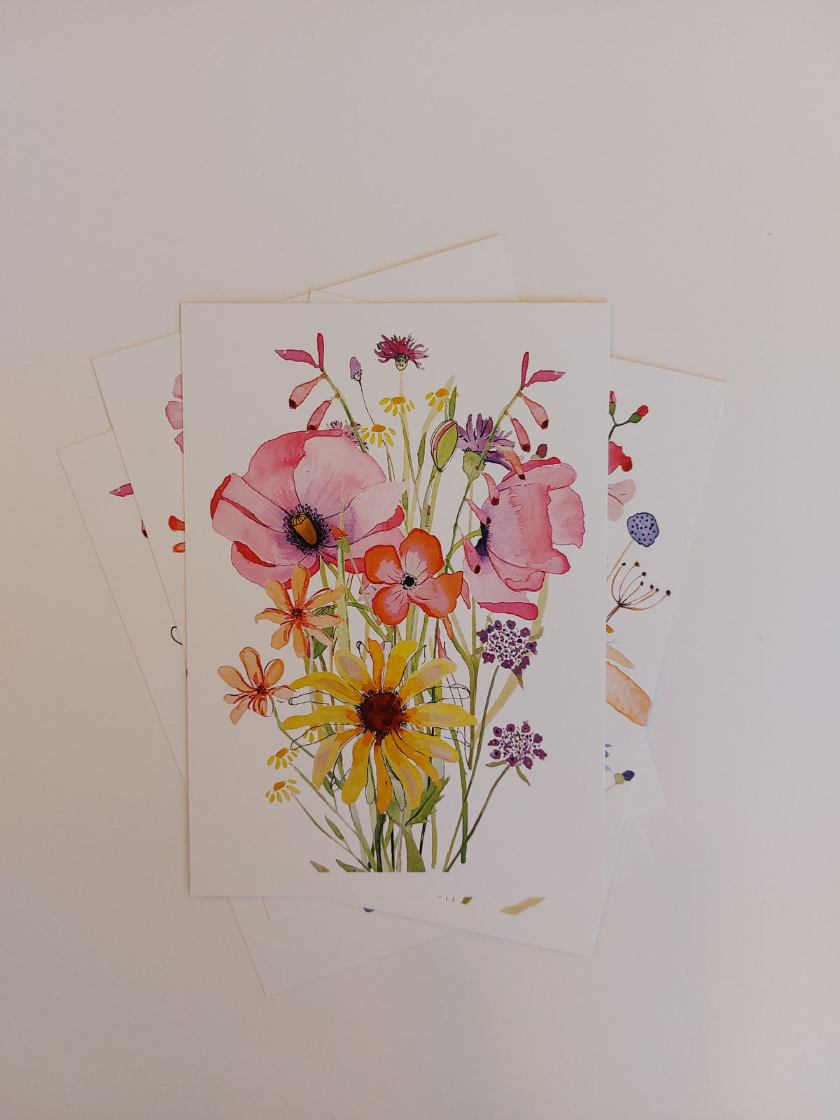 Ansichtkaart Plukboeket roze en oranje