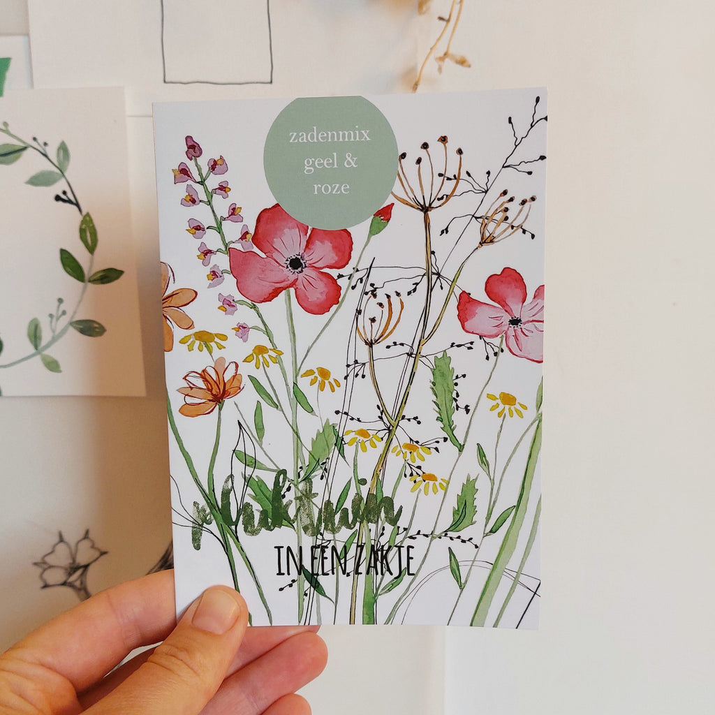 Zadenmix: Pluktuin in een zakje GEEL ROZE - Bloemenzaad voor lang bloeiende bloemen